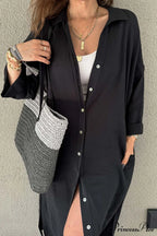 Single-breasted Slit Shirt Dress in Solid Color