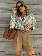 Single Breasted Stripe Full Sleeve Loose Informal Blouse