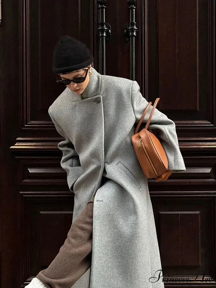 Single Button Woolen Extended Coat