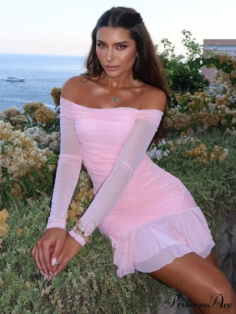 Single-Shoulder Dual Layer Short Dress