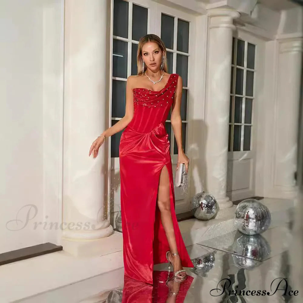 Single Shoulder Pleated Sophisticated Gathered Celebration Prom Dress