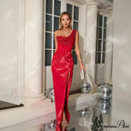 Single Shoulder Pleated Sophisticated Gathered Celebration Prom Dress