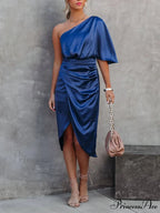 Single Sleeve Stylish Irregular Evening Dress