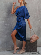 Single Sleeve Stylish Irregular Evening Dress