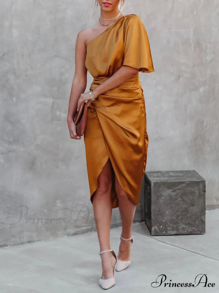 Single Sleeve Stylish Irregular Evening Dress