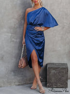 Single Sleeve Stylish Irregular Evening Dress