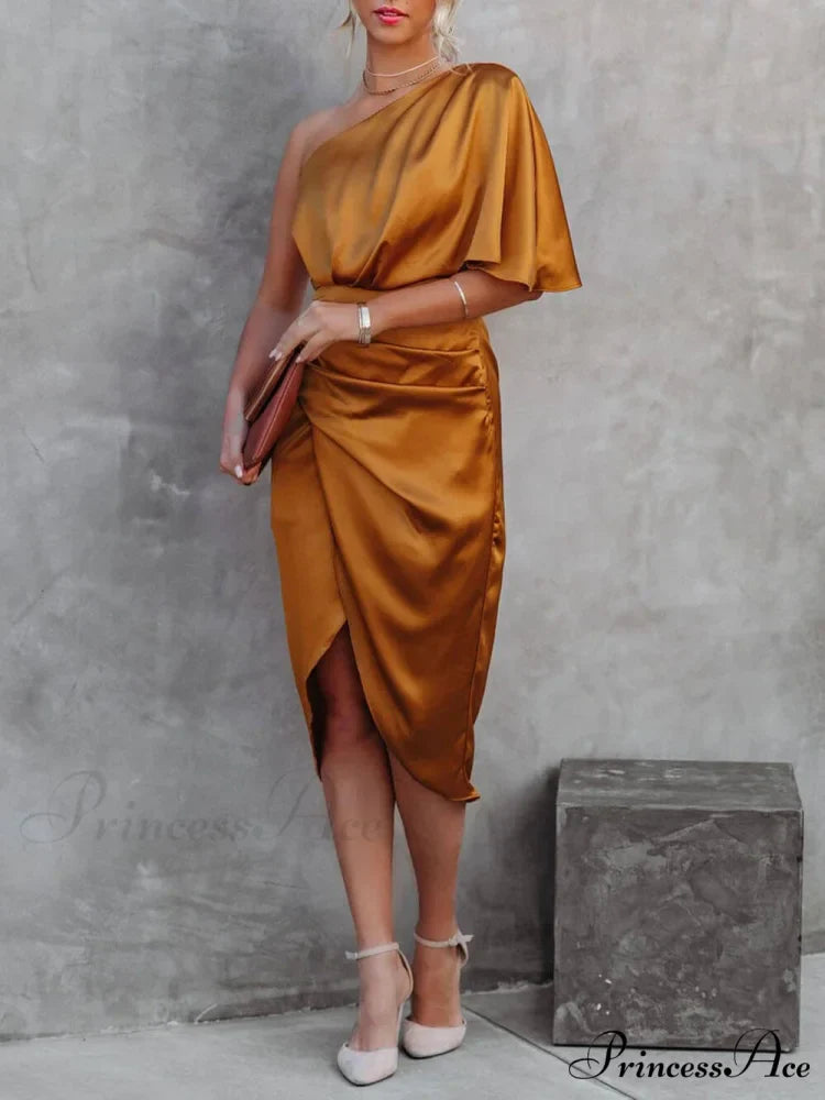 Single Sleeve Stylish Irregular Evening Dress