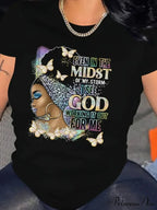 Size Cartoon Portrait & Letter Casual Spring & Summer Women's Clothing Short Sleeve T-shirt