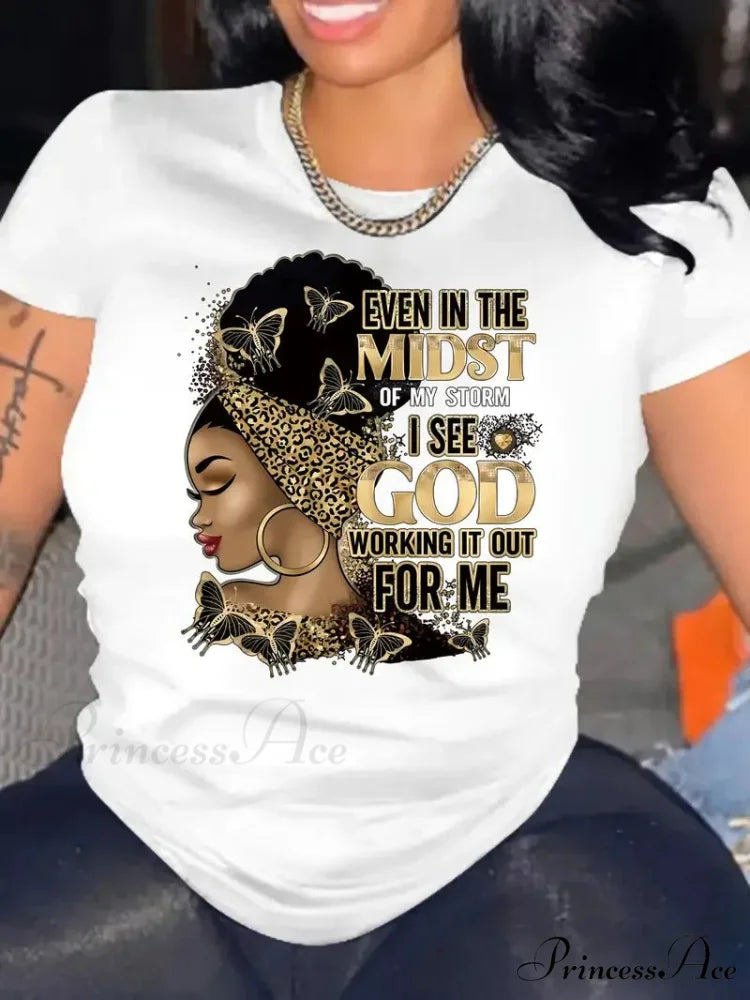 Size Cartoon Portrait & Letter Casual Spring & Summer Women's Clothing Short Sleeve T-shirt