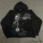 Skeleton Illustration Zipper Hooded Sweatshirt
