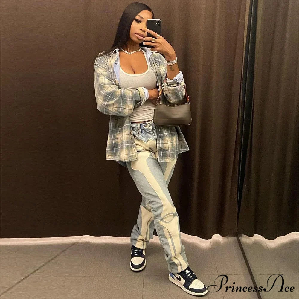 Skeleton Patterned Low Rise Jeans