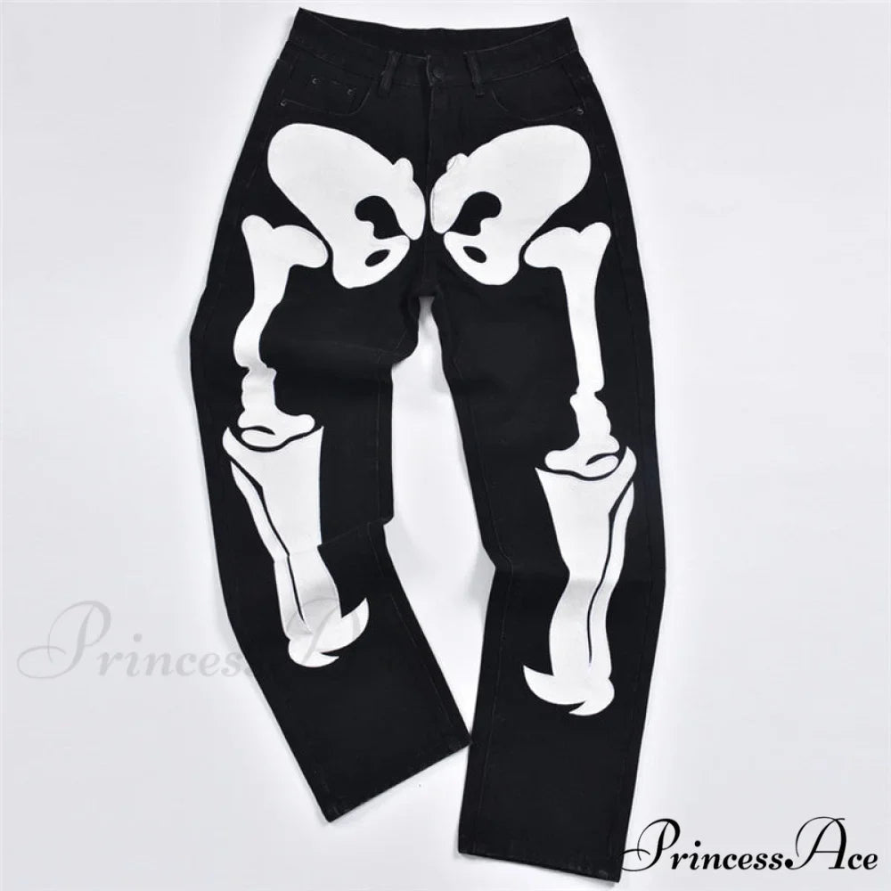 Skeleton Patterned Low Rise Jeans