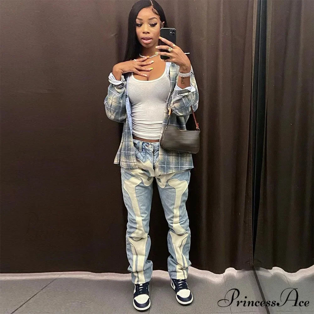Skeleton Patterned Low Rise Jeans