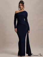 Skew Collar Long Sleeve Maxi Party Dress