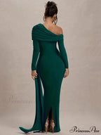 Skew Collar Long Sleeve Maxi Party Dress