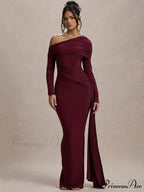Skew Collar Long Sleeve Maxi Party Dress