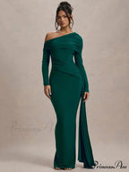 Skew Collar Long Sleeve Maxi Party Dress