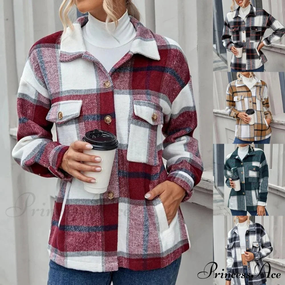 Skin-Touch Winter Thick Trendy Plaid Print Buttons Casual Coat