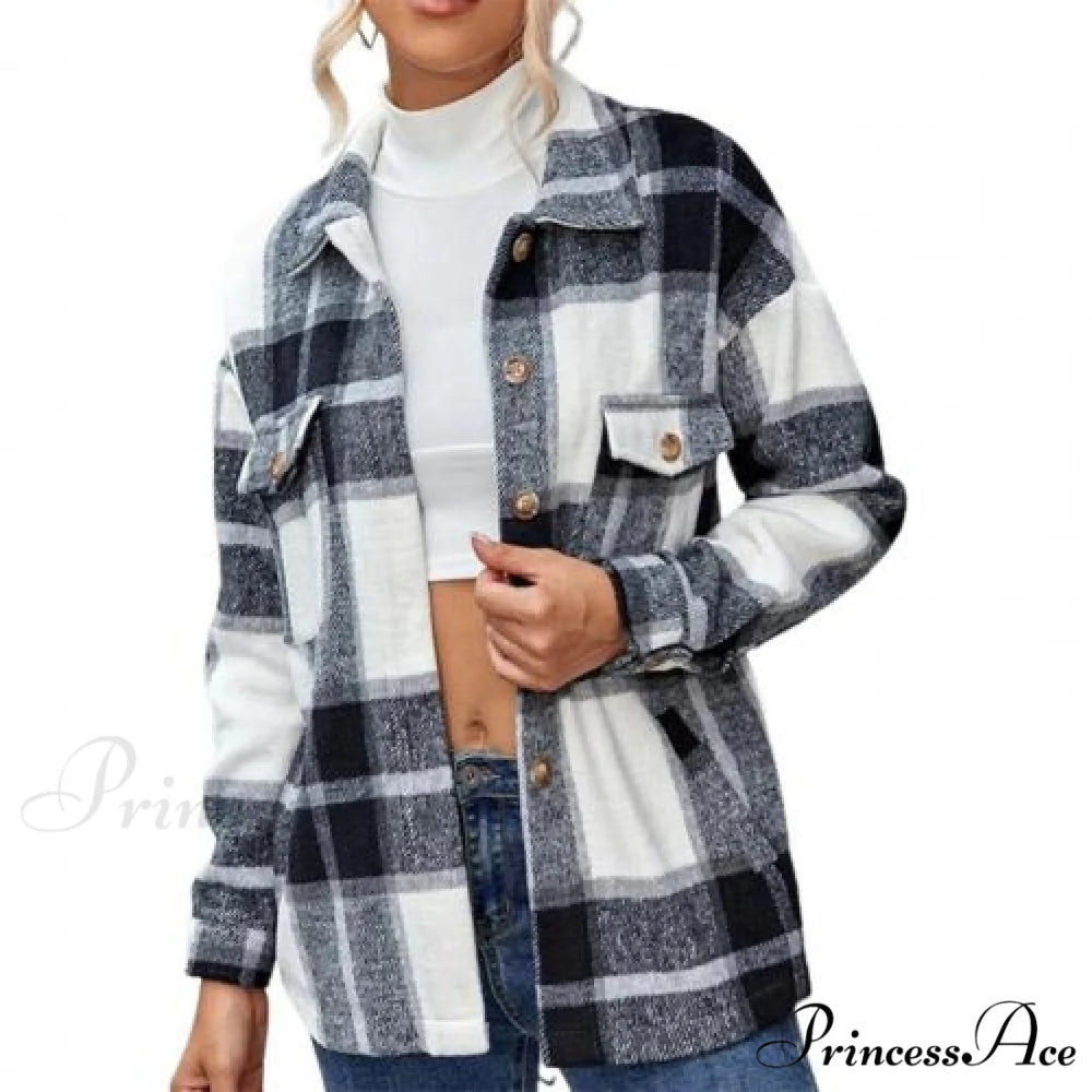 Skin-Touch Winter Thick Trendy Plaid Print Buttons Casual Coat