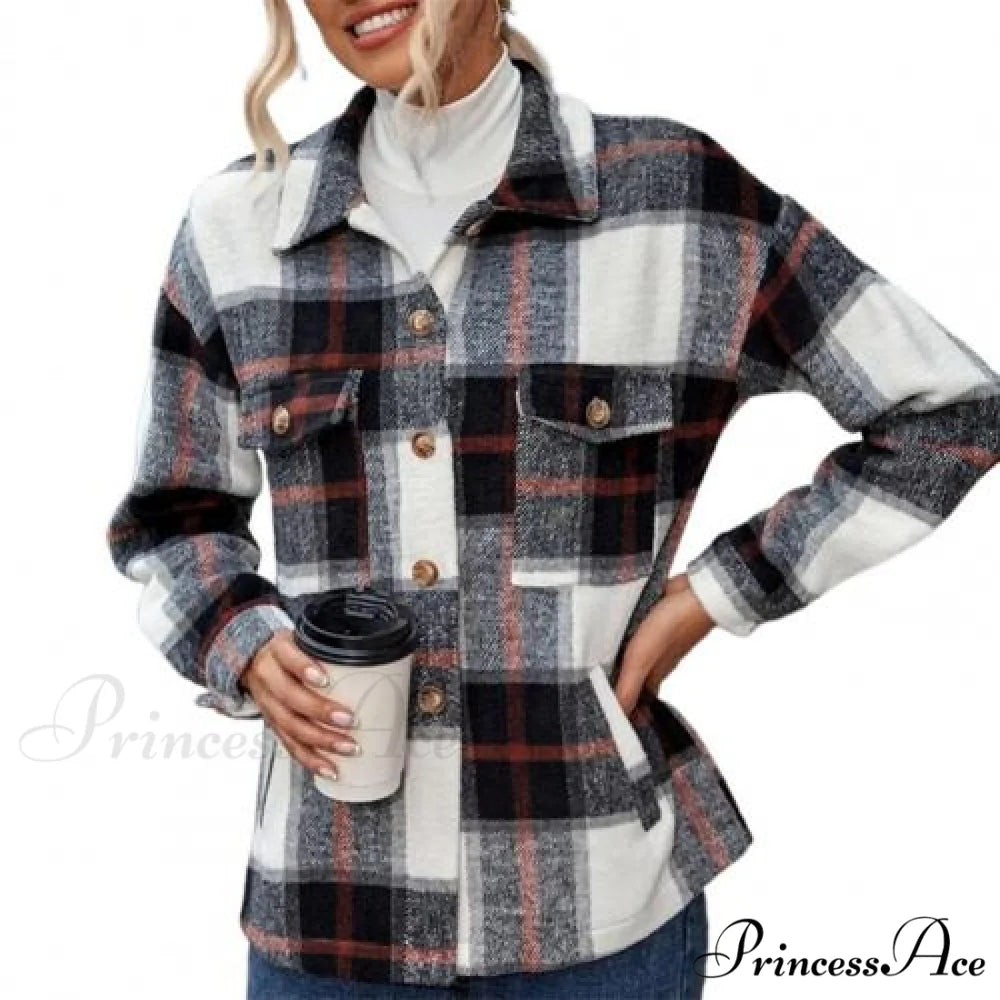 Skin-Touch Winter Thick Trendy Plaid Print Buttons Casual Coat