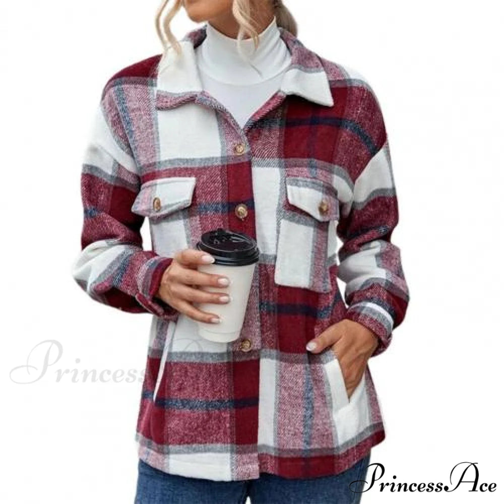 Skin-Touch Winter Thick Trendy Plaid Print Buttons Casual Coat