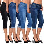 Skinny High Waist Cropped Denim Capri Pants
