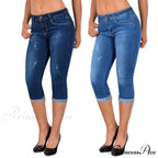Skinny High Waist Cropped Denim Capri Pants