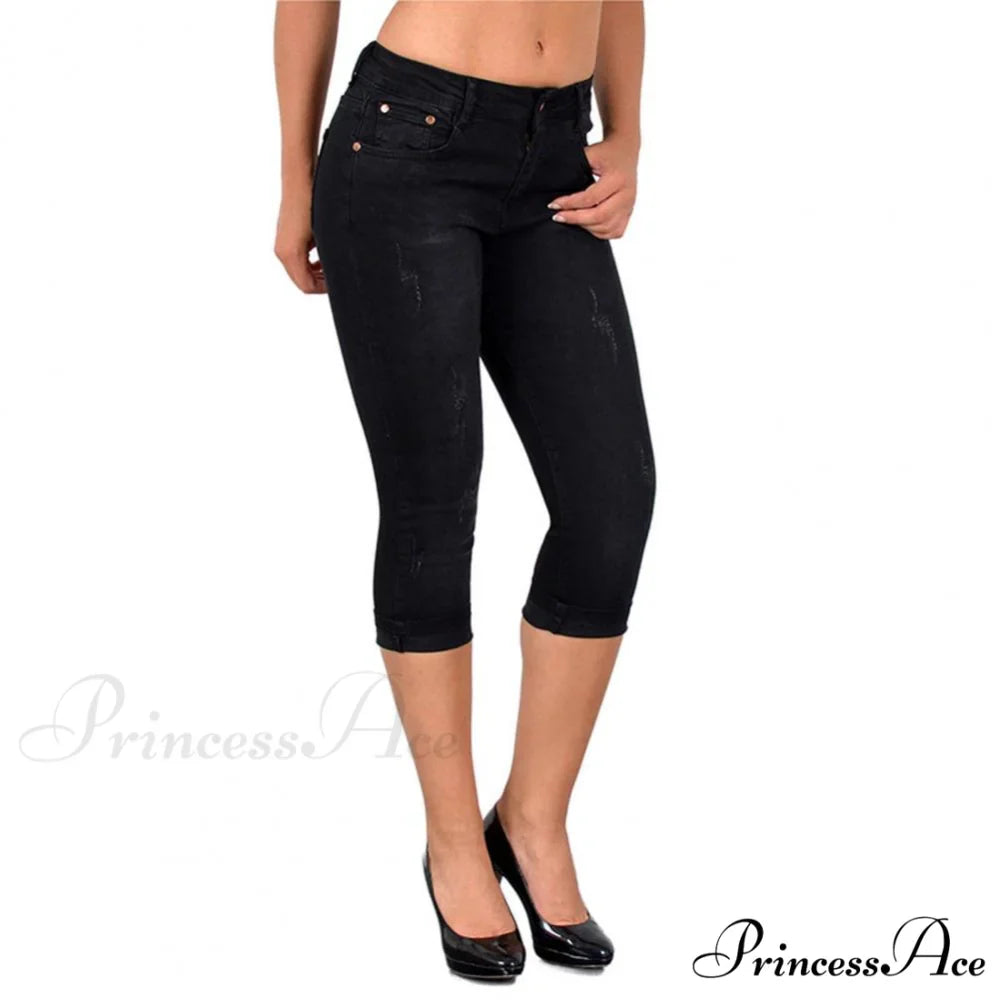 Skinny High Waist Cropped Denim Capri Pants