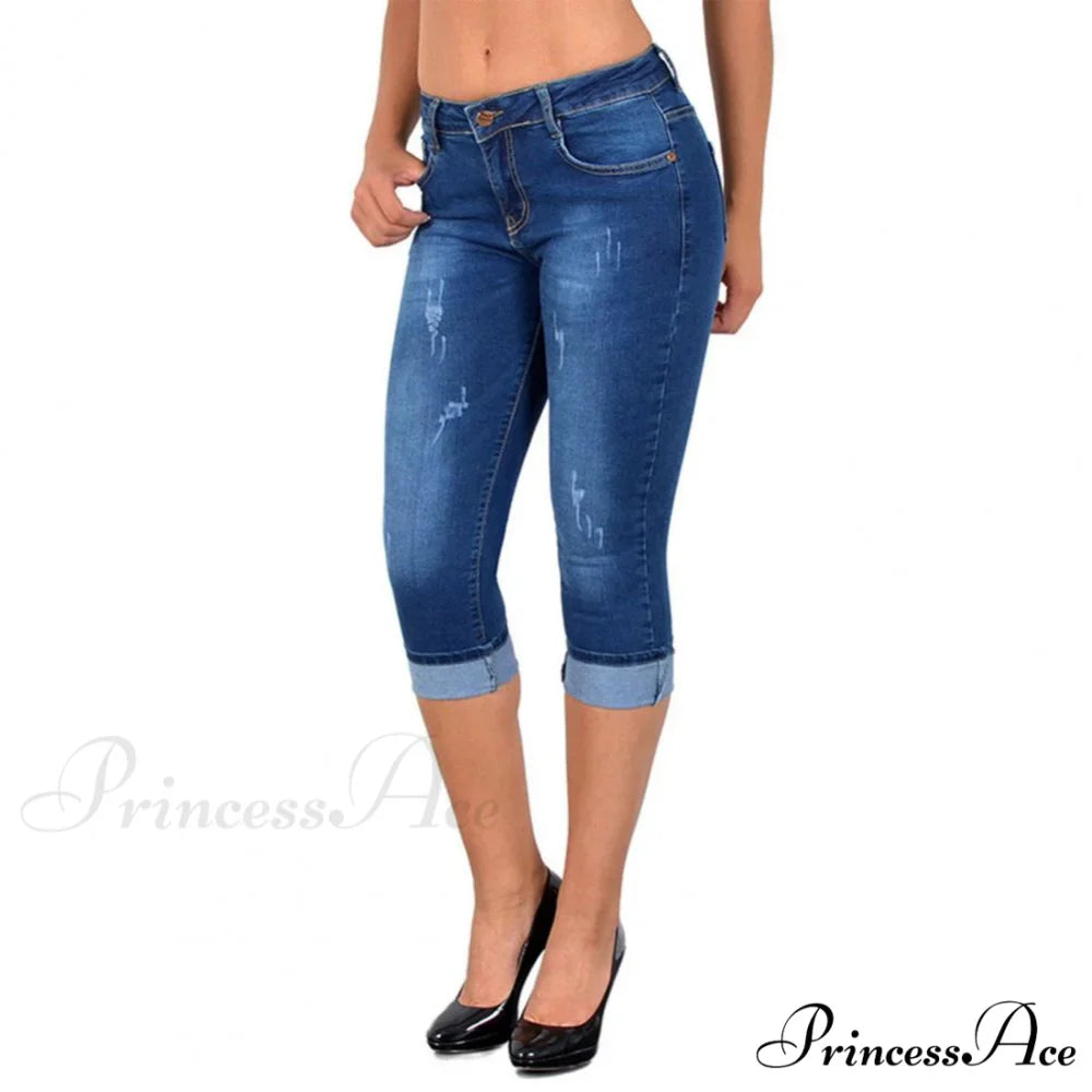 Skinny High Waist Cropped Denim Capri Pants