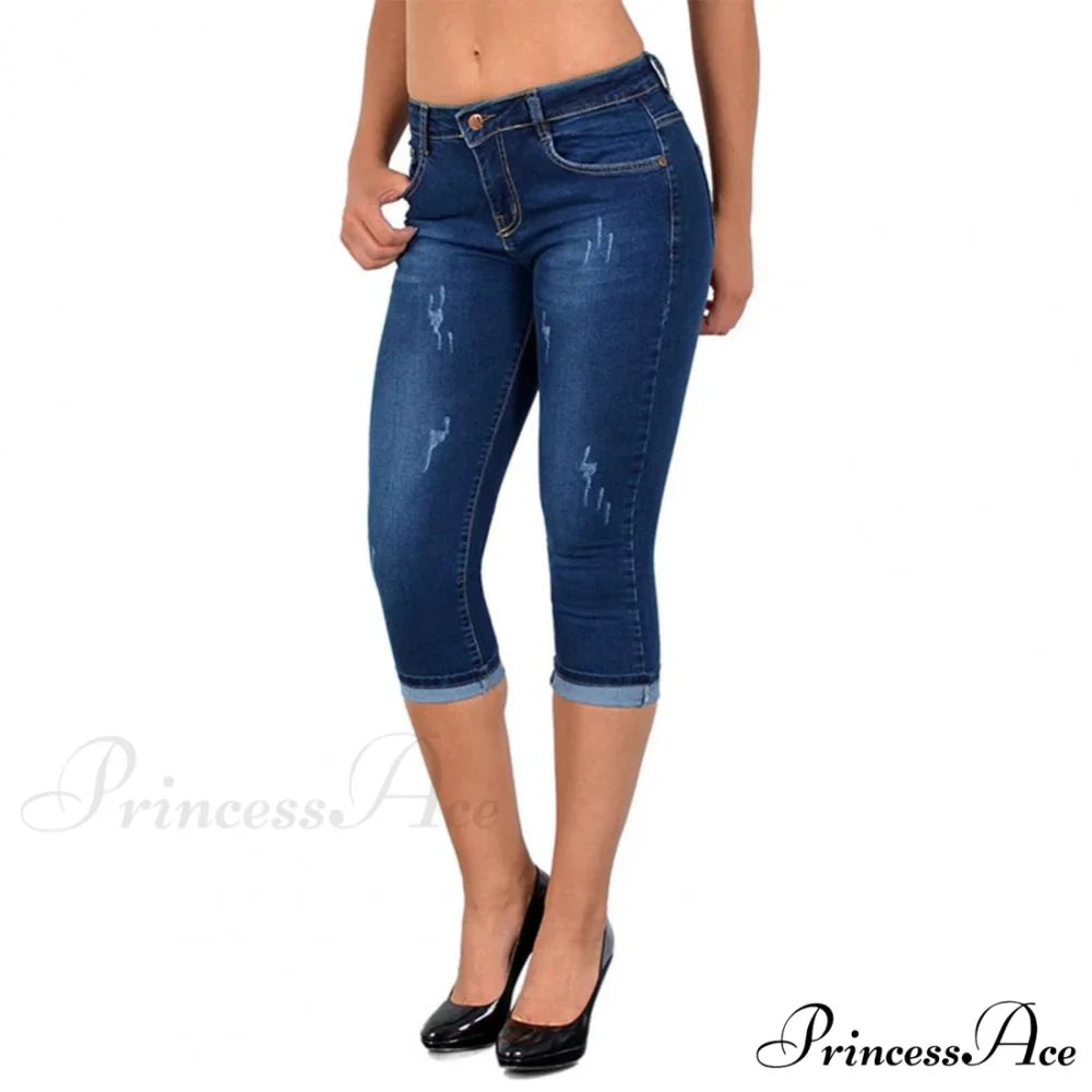 Skinny High Waist Cropped Denim Capri Pants
