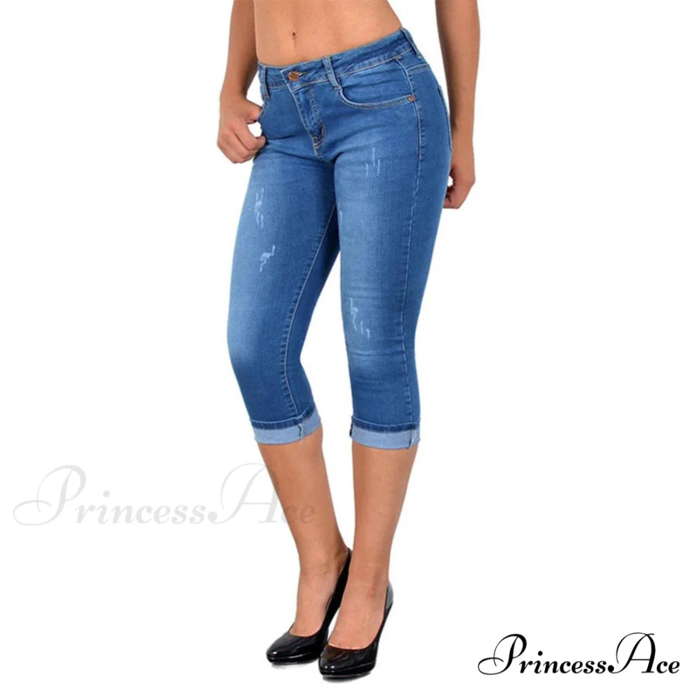 Skinny High Waist Cropped Denim Capri Pants