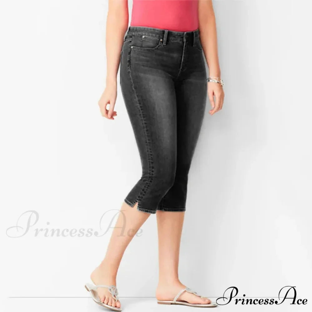 Skinny Knee Length Woman's Cropped Trousers Women Elastic High Waist Mom Oversize Blue Denim Pants Ladies Jean