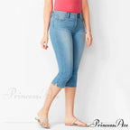 Skinny Knee Length Woman's Cropped Trousers Women Elastic High Waist Mom Oversize Blue Denim Pants Ladies Jean