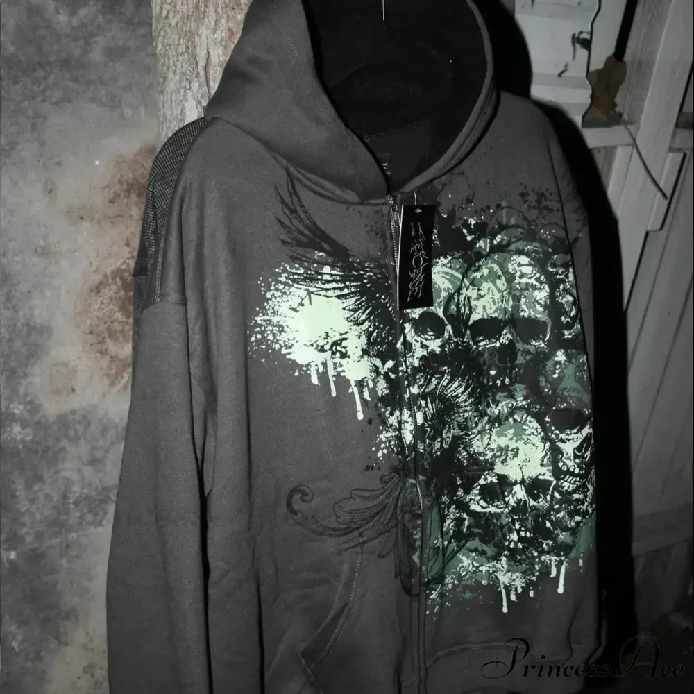 Skull Pattern Zipper Informal Hoodie