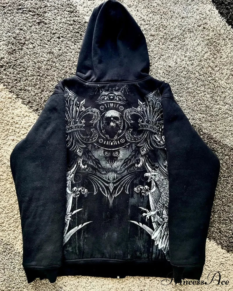Skull Pattern Zipper Informal Hoodie