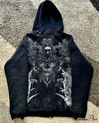 Skull Pattern Zipper Informal Hoodie