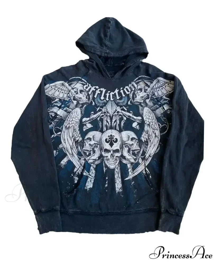 Skull Pattern Zipper Informal Hoodie