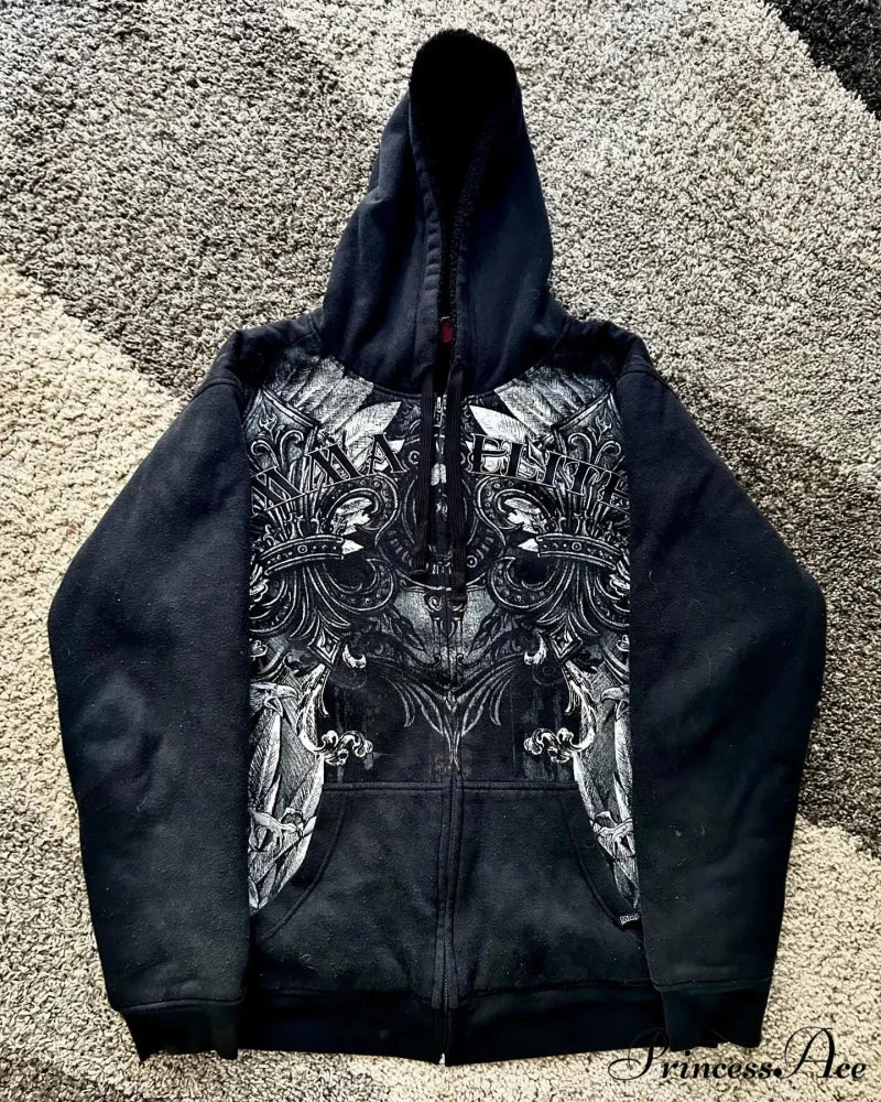 Skull Pattern Zipper Informal Hoodie