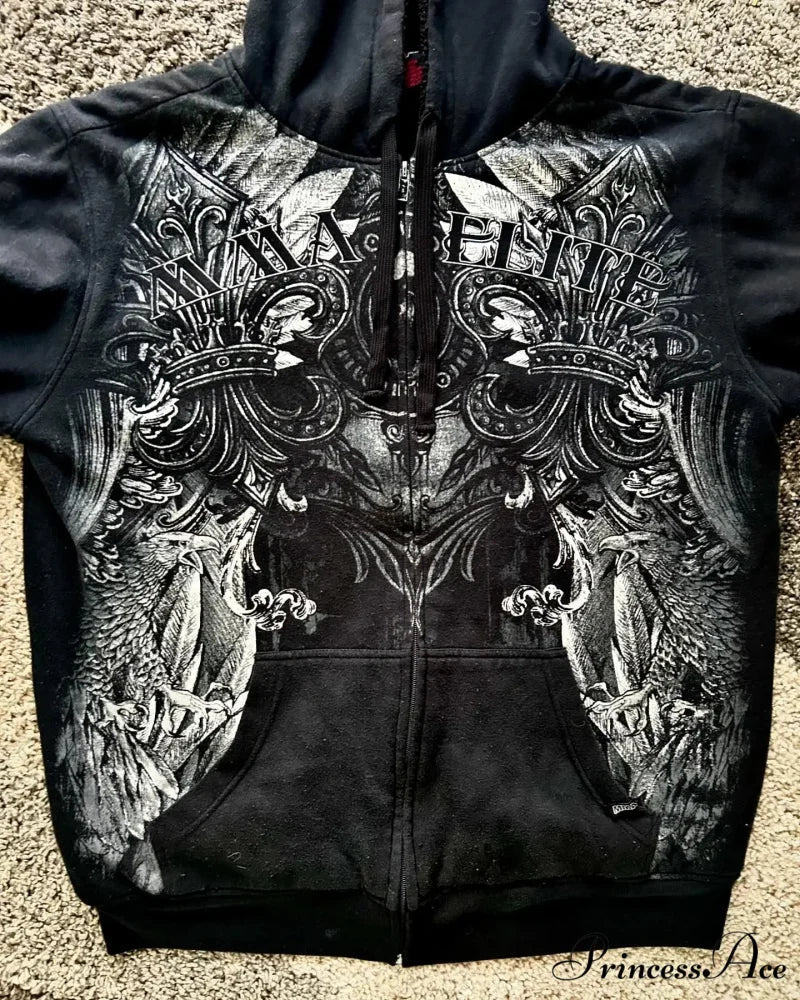 Skull Pattern Zipper Informal Hoodie
