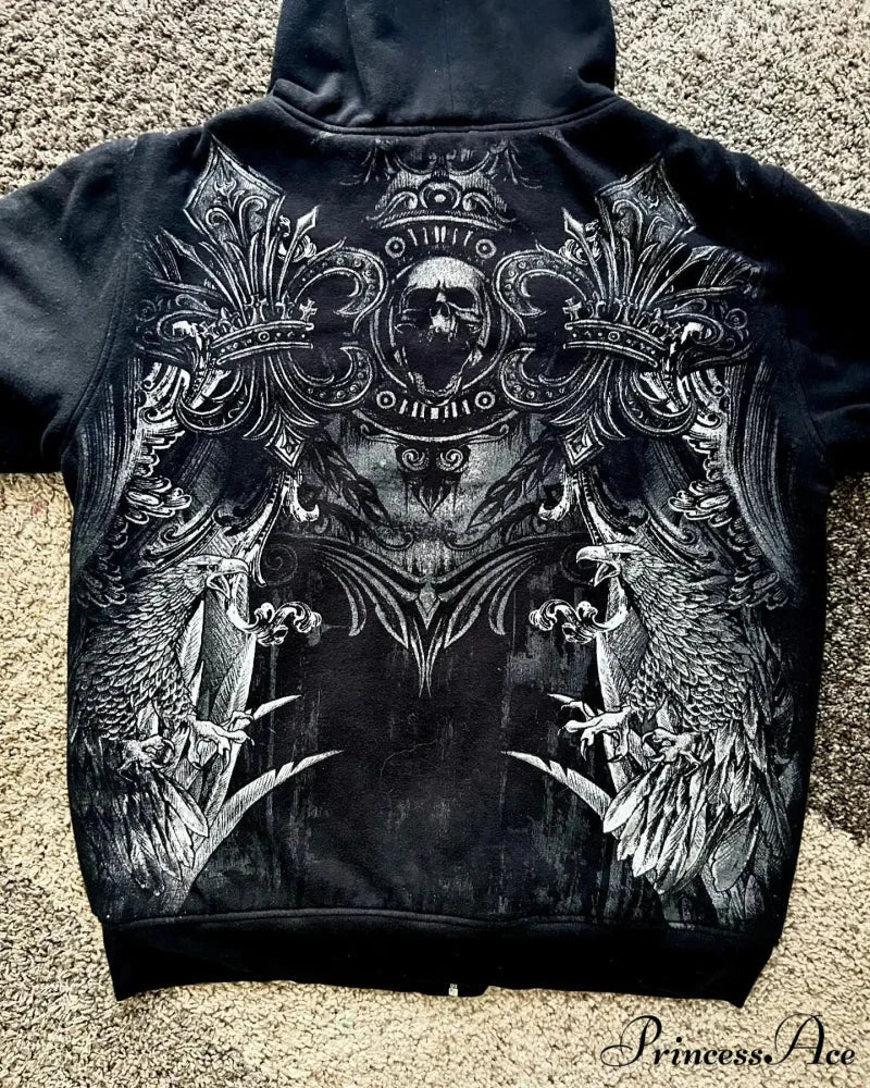 Skull Pattern Zipper Informal Hoodie