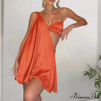 Slanting Shoulder Net Mini Dress