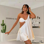 Slanting Shoulder Net Mini Dress