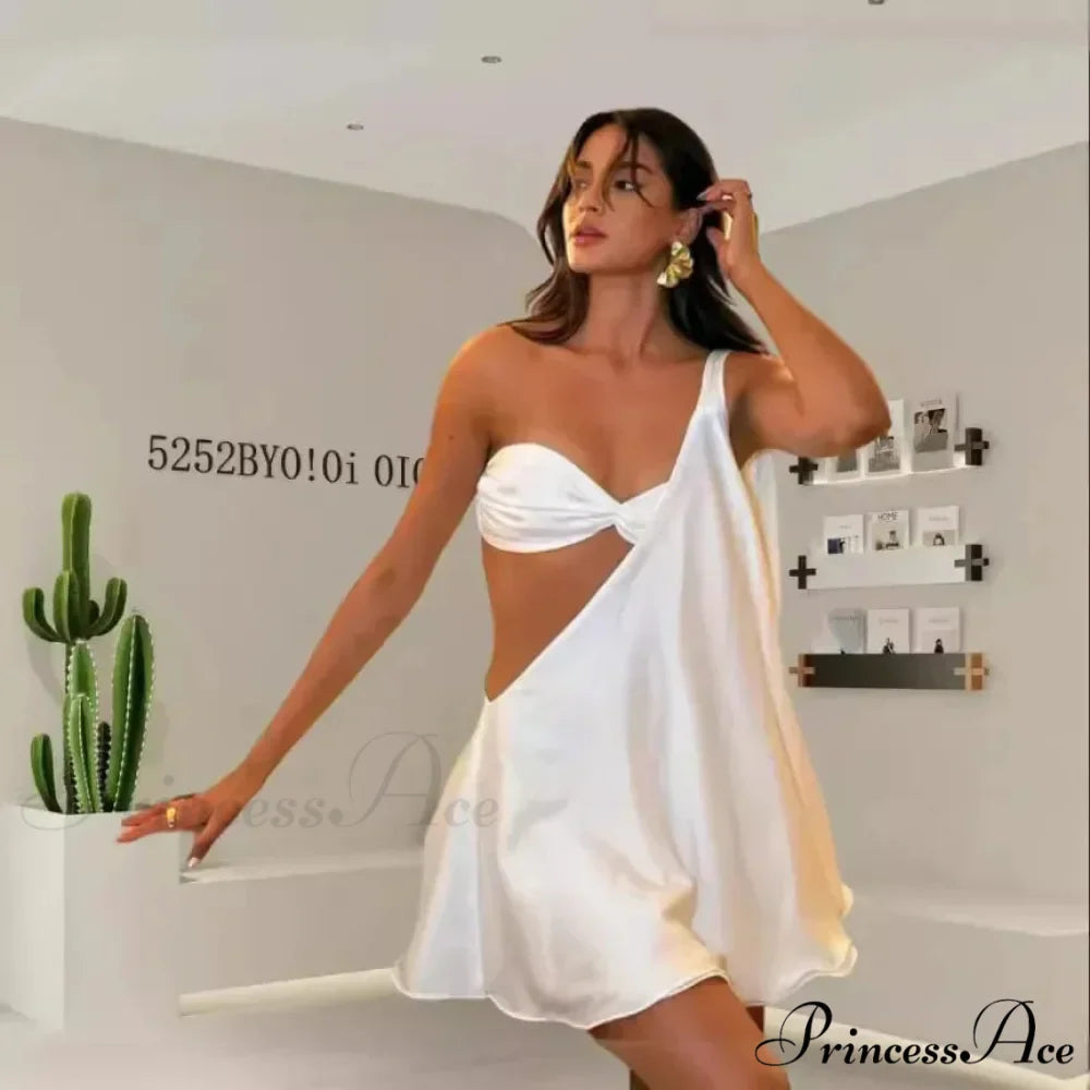 Slanting Shoulder Net Mini Dress