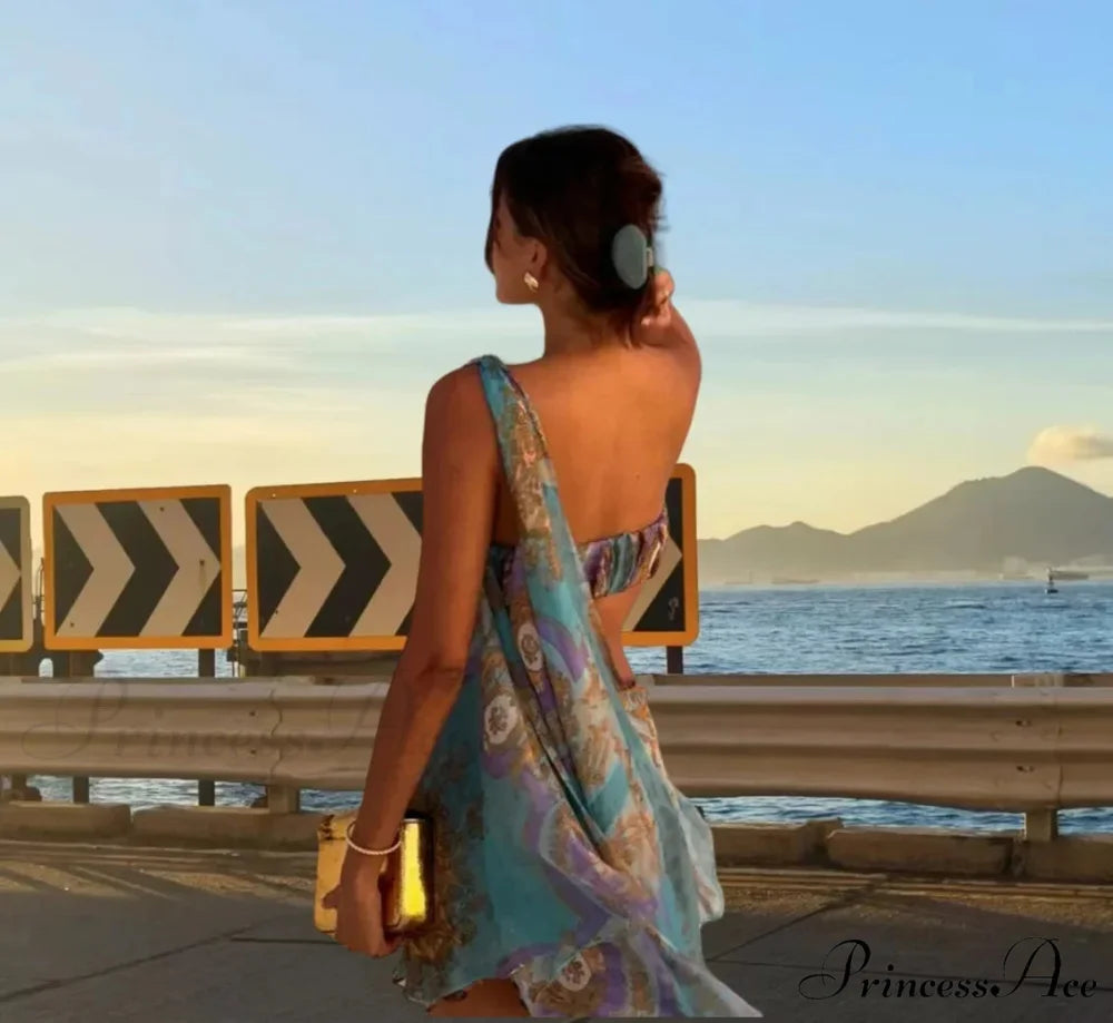 Slanting Shoulder Net Mini Dress