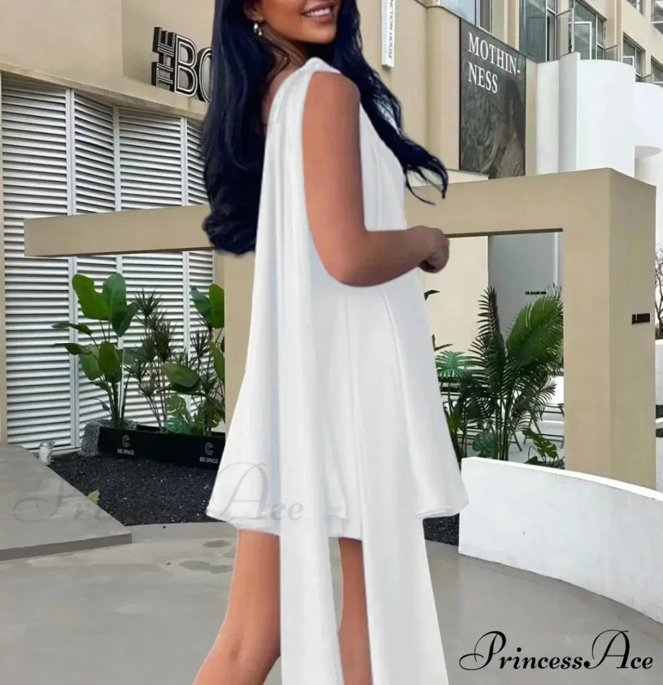 Slanting Shoulder Net Mini Dress