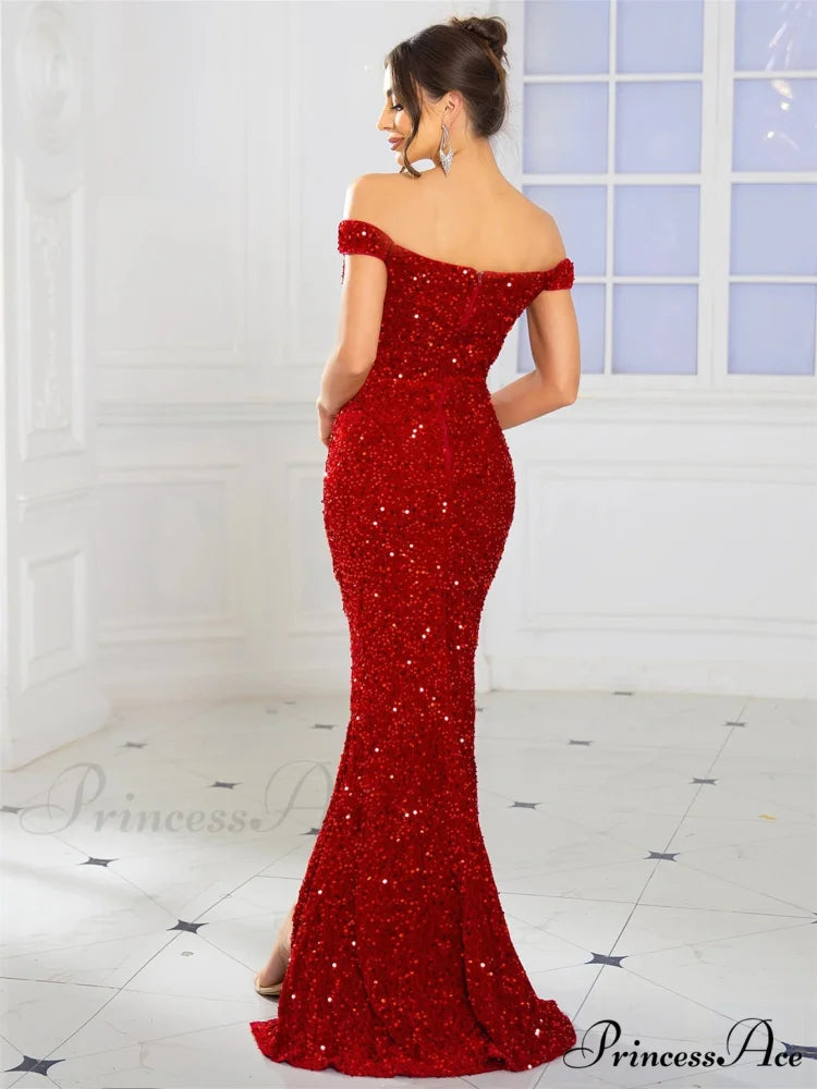 Slash Neck Sequin Party Dress