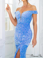 Slash Neck Sequin Party Dress