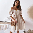Slash Neck White Puff Sleeve Big Swing Dresses