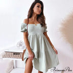 Slash Neck White Puff Sleeve Big Swing Dresses