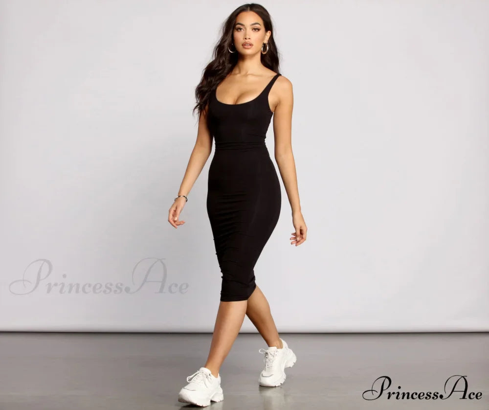 Slay Every Day Basic Graceful Scoop Neck Midi Dress